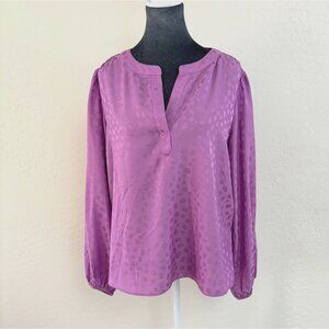 Ann Taylor Tonal Leopard Print Long Sleeve Split Neck Blouse - Lavender - Size L